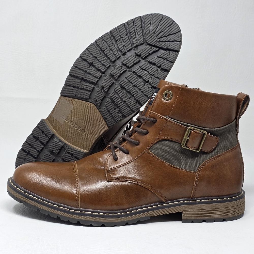 Madden Men's Combat Lace Up Boots Size Zipper Brown Size 9.5 New